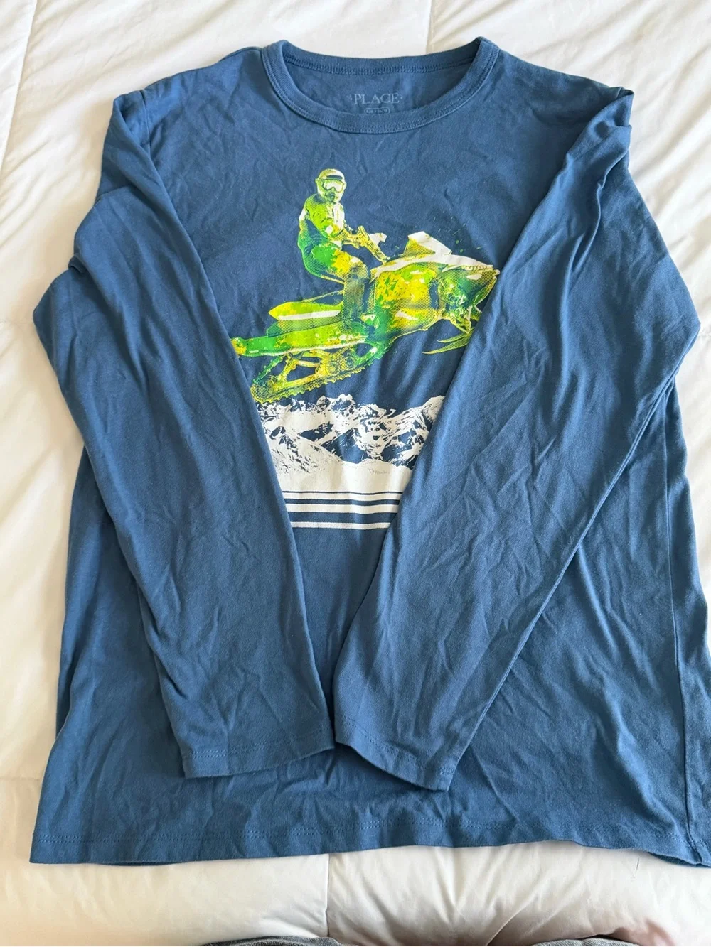 The Children's Place Navy Tee with Neon Green Snowmobile Graphic